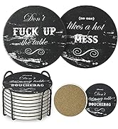 LIFVER Christmas Coasters for Drinks with Holder, Set of 8 Black Marble Style Absorbent Drink Coa...