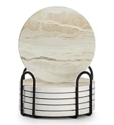 LIFVER Drink Coasters with Holder, Absorbent Coaster Sets of 6, Marble Style Ceramic Drink Coaste...