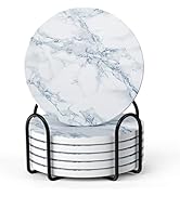 LIFVER Coasters for Drinks, White Marble-Style Absorbent Coasters with Holder, Housewarming Gifts...